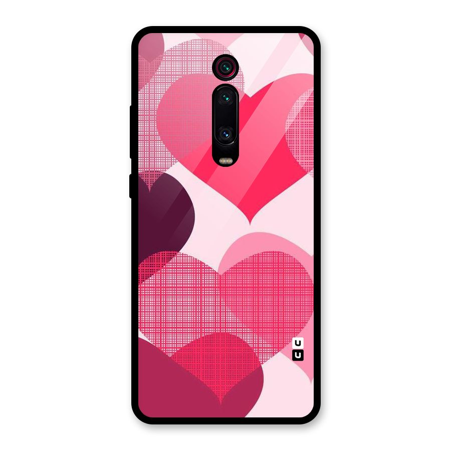 Check Pink Hearts Glass Back Case for Redmi K20