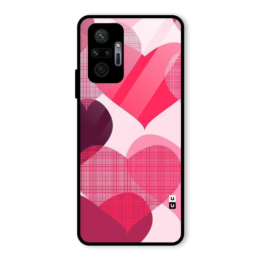 Check Pink Hearts Glass Back Case for Redmi Note 10 Pro