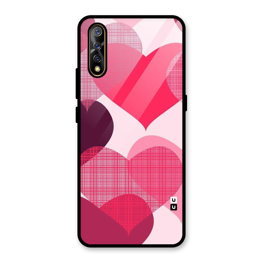 Check Pink Hearts Glass Back Case for Vivo S1