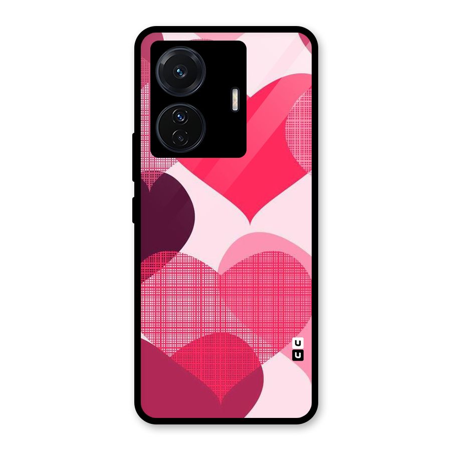 Check Pink Hearts Glass Back Case for Vivo T1 Pro