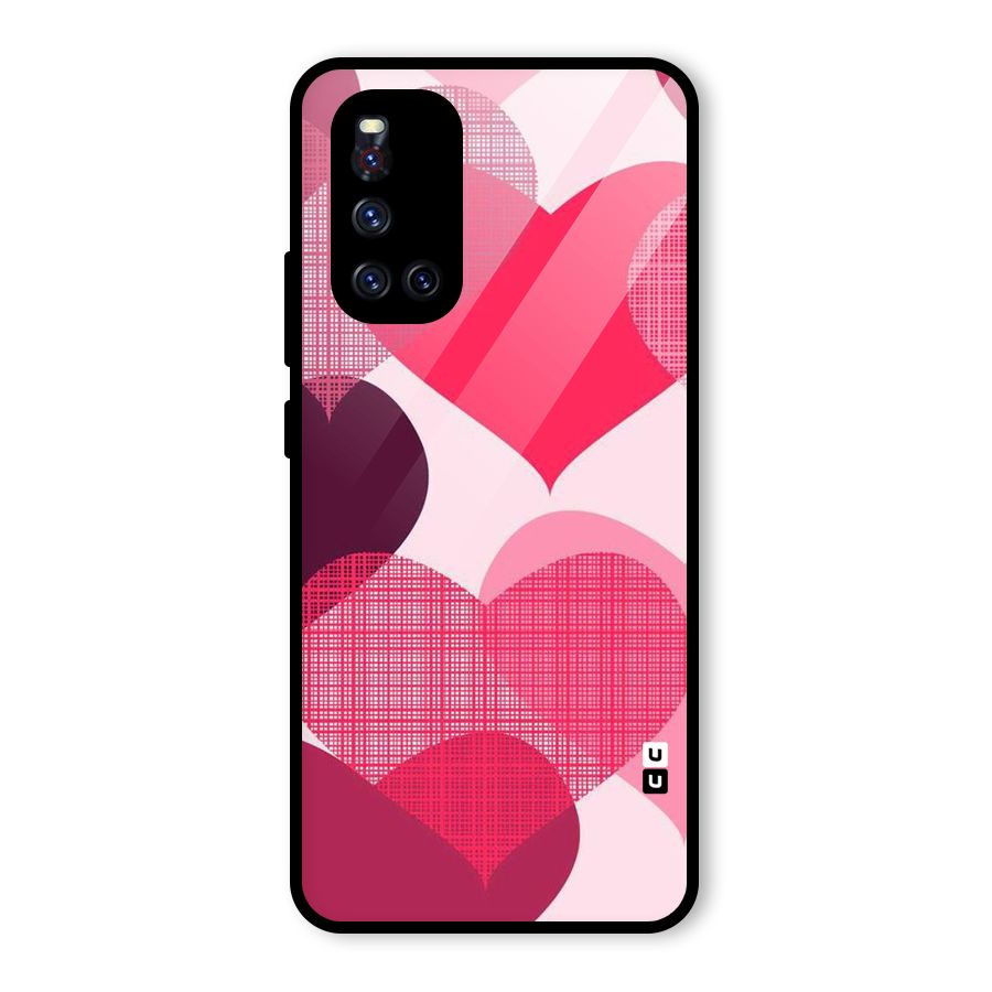 Check Pink Hearts Glass Back Case for Vivo V19