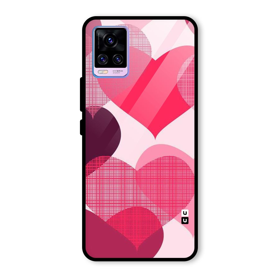 Check Pink Hearts Glass Back Case for Vivo V20 Pro