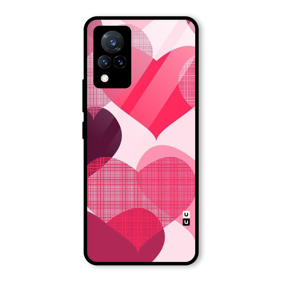 Check Pink Hearts Glass Back Case for Vivo V21 5G