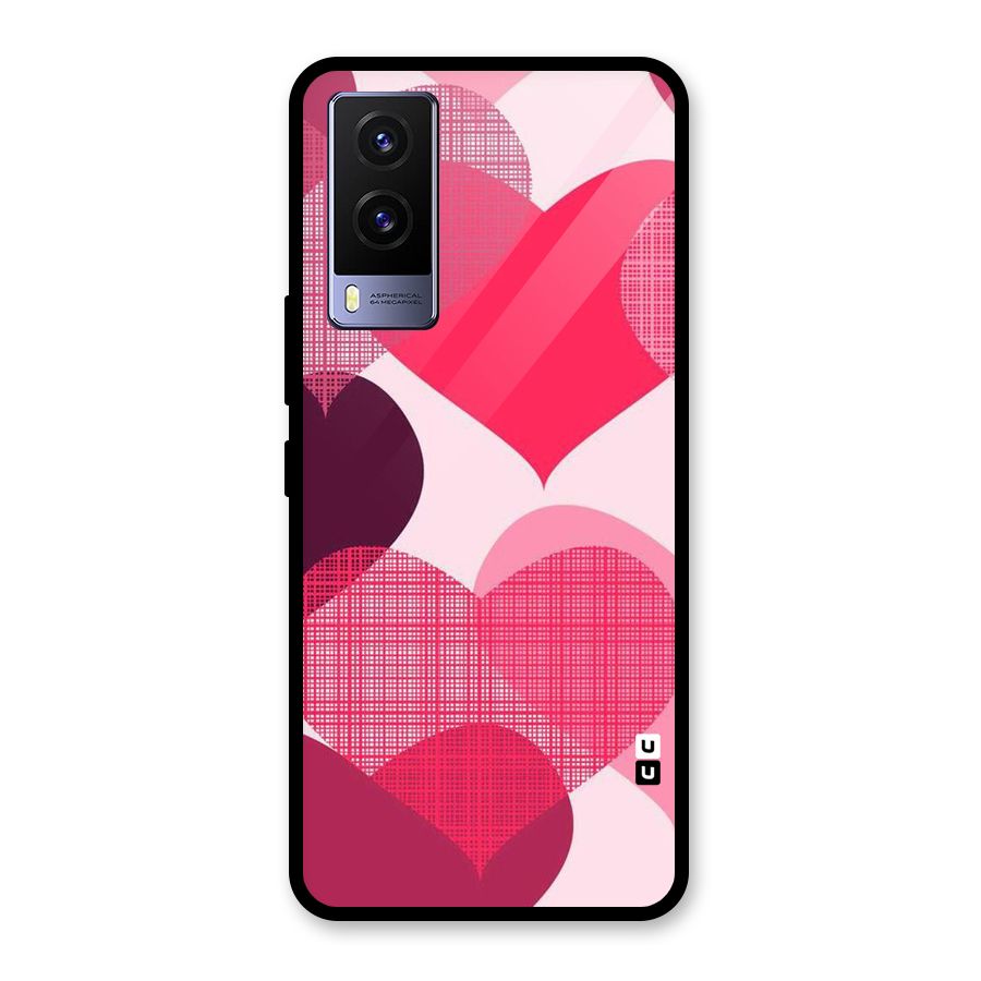 Check Pink Hearts Glass Back Case for Vivo V21e 5G