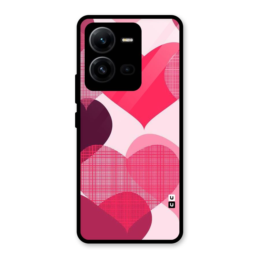 Check Pink Hearts Glass Back Case for Vivo V25