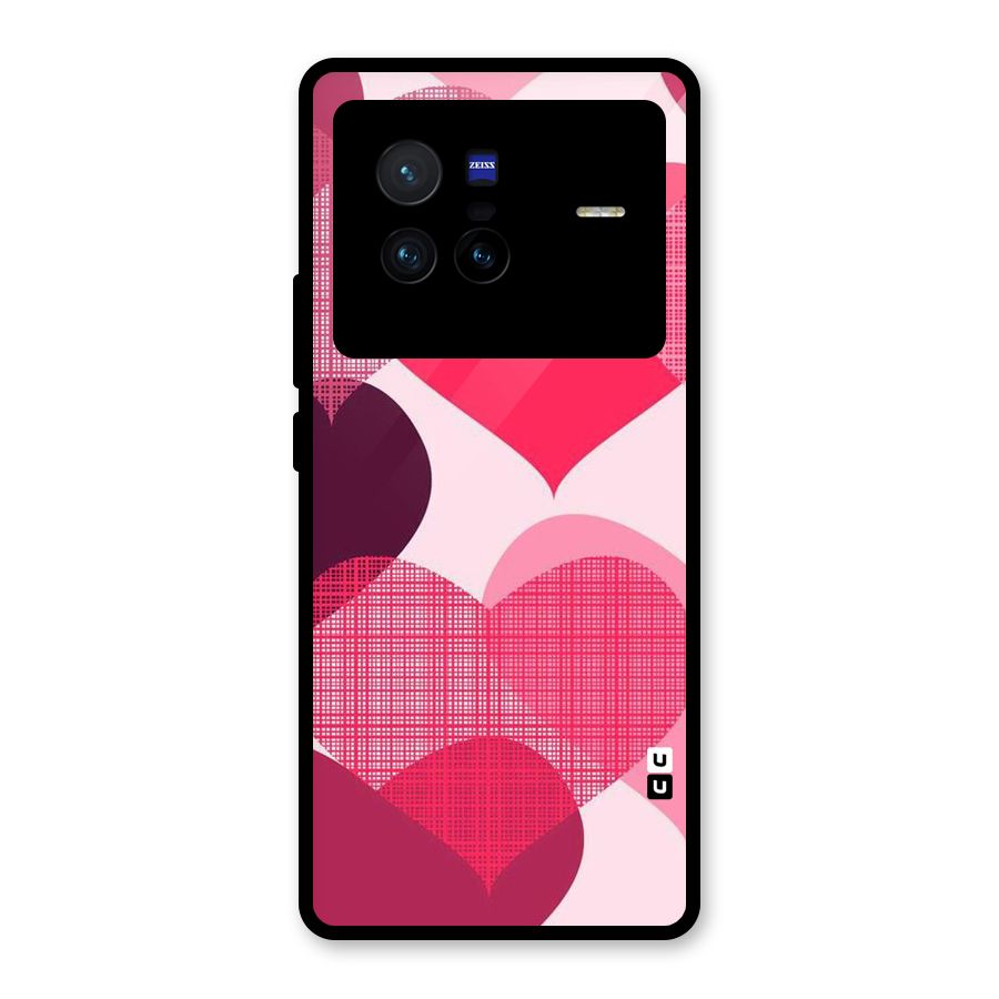 Check Pink Hearts Glass Back Case for Vivo X80