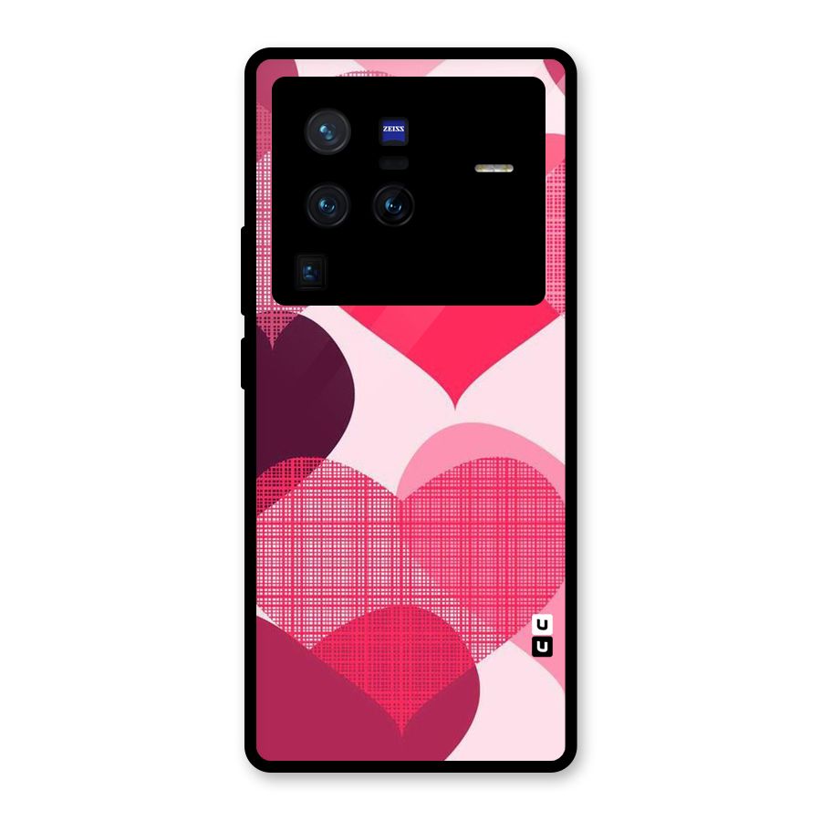 Check Pink Hearts Glass Back Case for Vivo X80 Pro