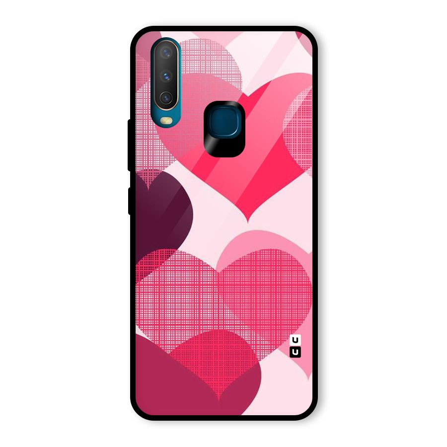 Check Pink Hearts Glass Back Case for Vivo Y12