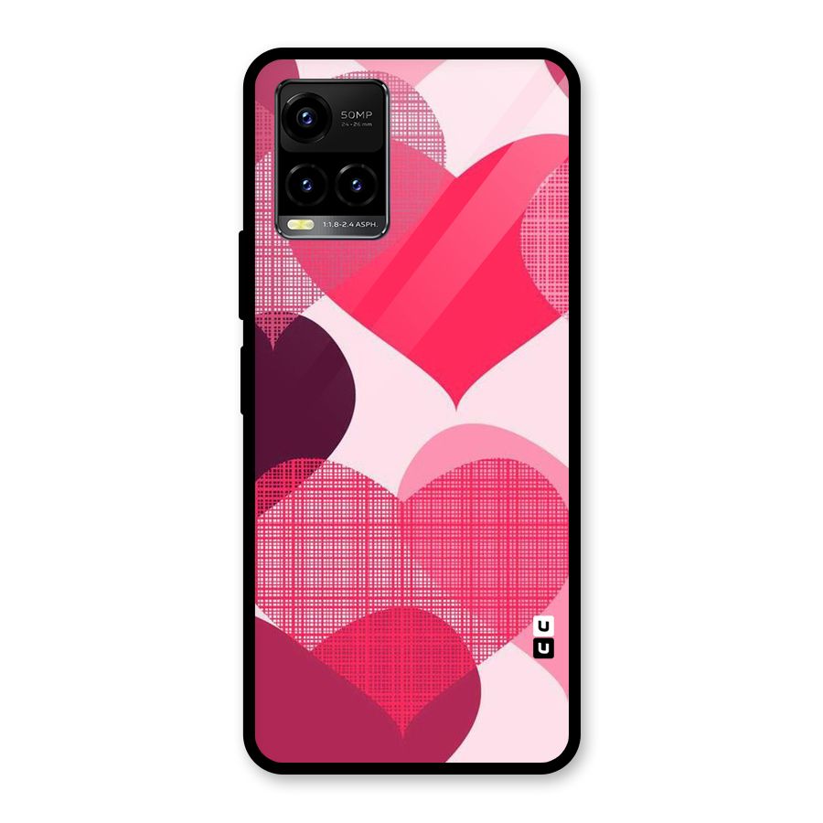 Check Pink Hearts Glass Back Case for Vivo Y21A