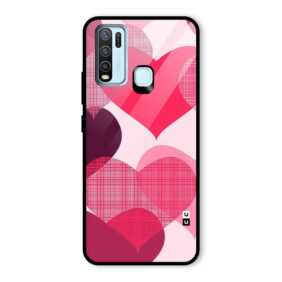 Check Pink Hearts Glass Back Case for Vivo Y30