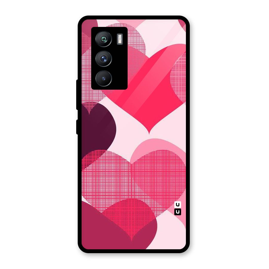Check Pink Hearts Glass Back Case for Vivo iQOO 9 SE