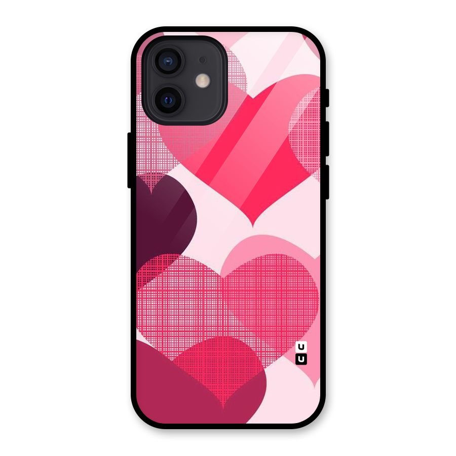 Check Pink Hearts Glass Back Case for iPhone 12