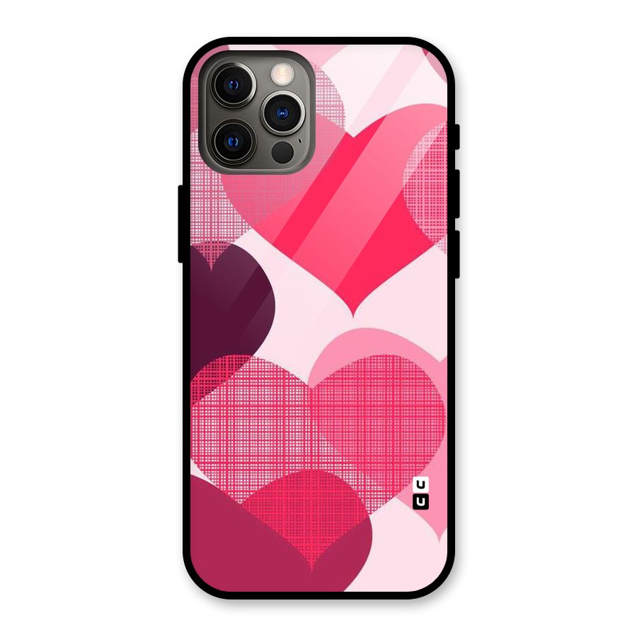 Check Pink Hearts Glass Back Case for iPhone 12 Pro
