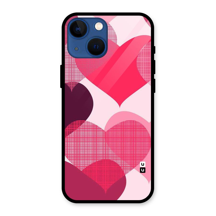 Check Pink Hearts Glass Back Case for iPhone 13 Mini