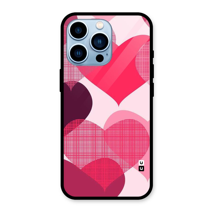 Check Pink Hearts Glass Back Case for iPhone 13 Pro