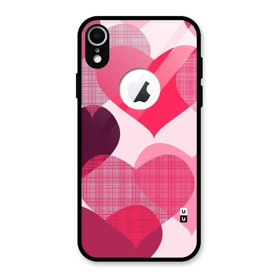 Check Pink Hearts Glass Back Case for iPhone XR Logo Cut