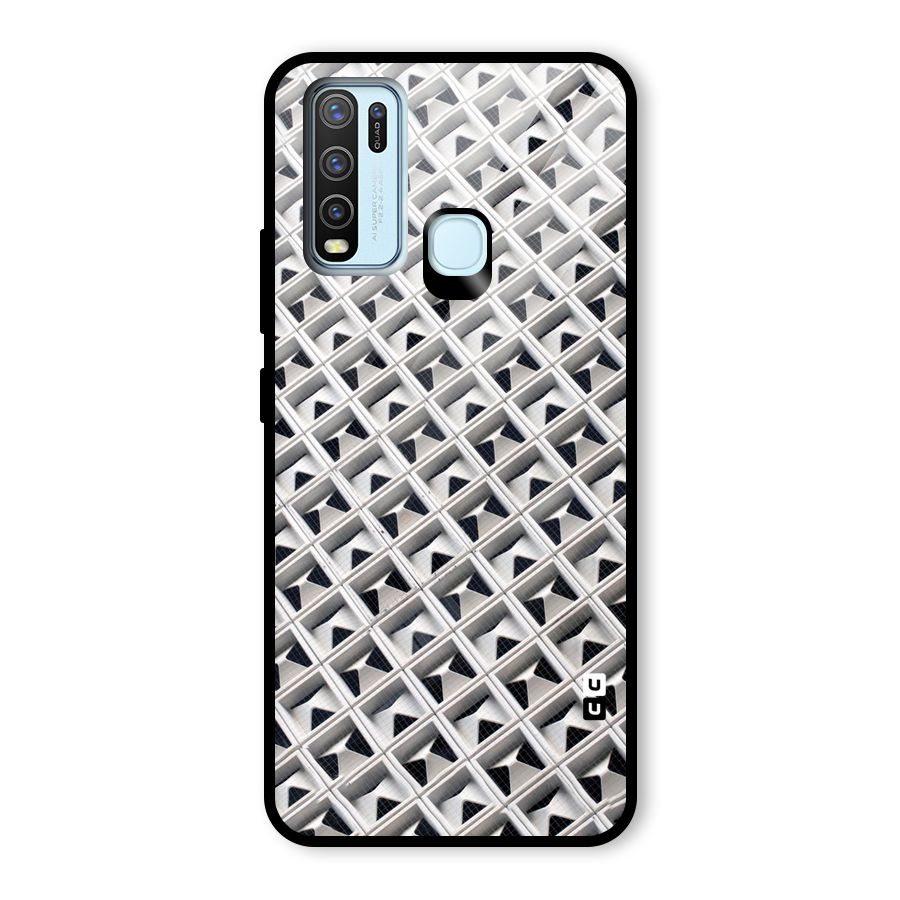 Check White Design Glass Back Case for Vivo Y30