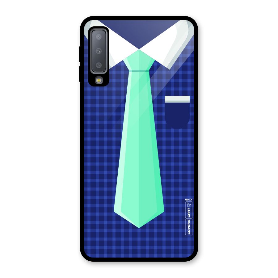 Checked Shirt Tie Glass Back Case for Galaxy A7 (2018)