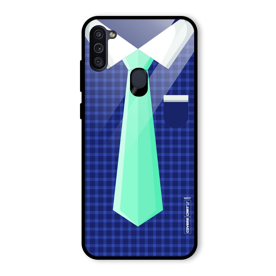Checked Shirt Tie Glass Back Case for Galaxy M11