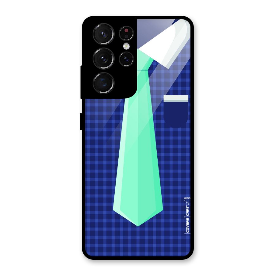 Checked Shirt Tie Glass Back Case for Galaxy S21 Ultra 5G