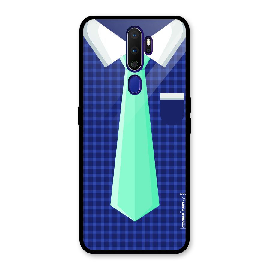 Checked Shirt Tie Glass Back Case for Oppo A9 (2020)