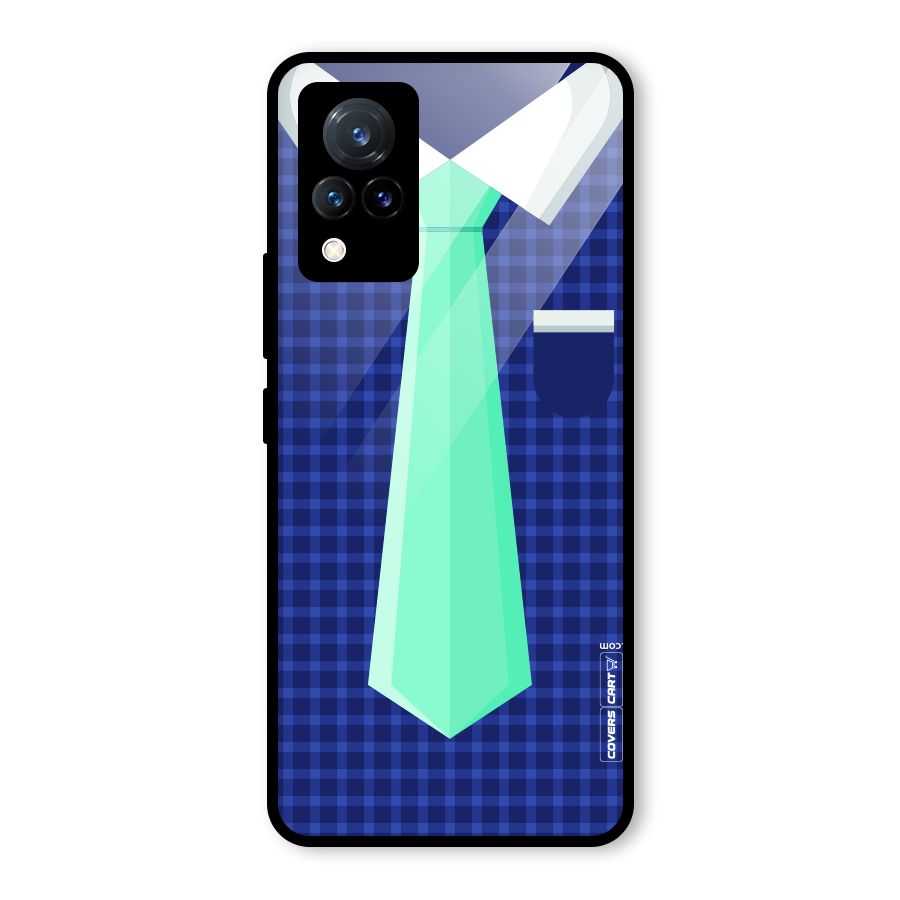 Checked Shirt Tie Glass Back Case for Vivo V21 5G