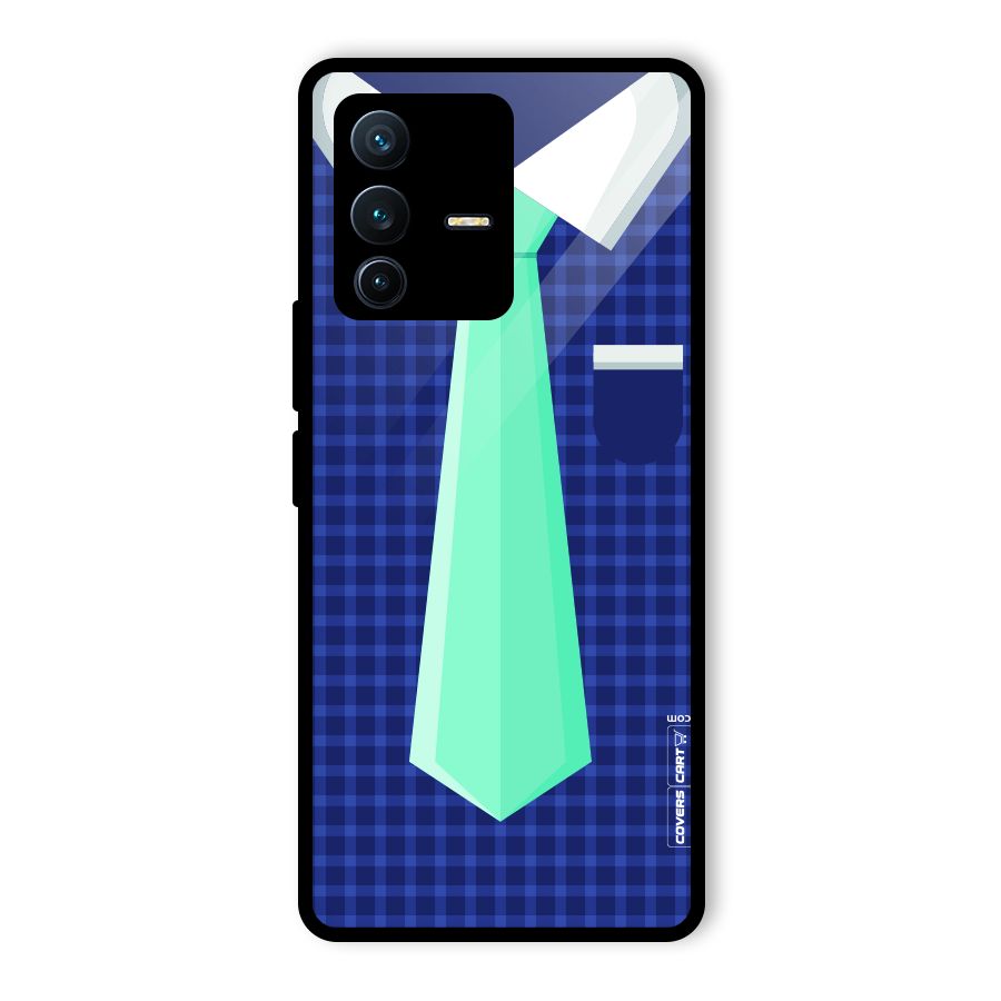 Checked Shirt Tie Glass Back Case for Vivo V23 Pro