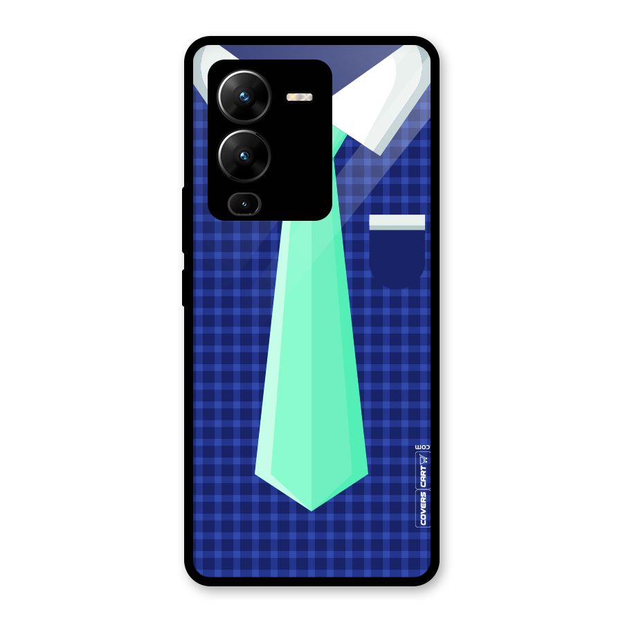 Checked Shirt Tie Glass Back Case for Vivo V25 Pro