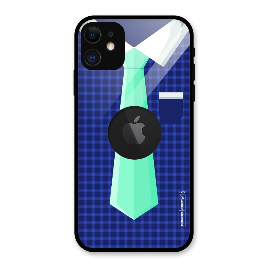 Checked Shirt Tie Glass Back Case for iPhone 11 Logo Cut