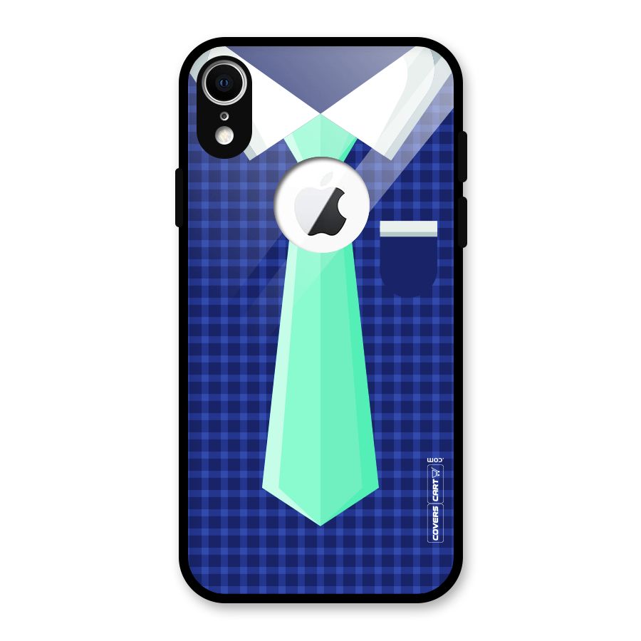 Checked Shirt Tie Glass Back Case for iPhone XR Logo Cut