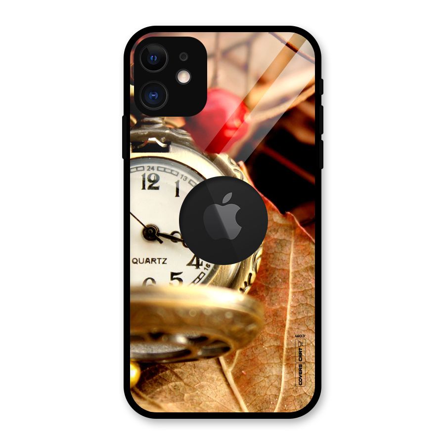 Cherry And Clock Glass Back Case for iPhone 11 Logo Cut