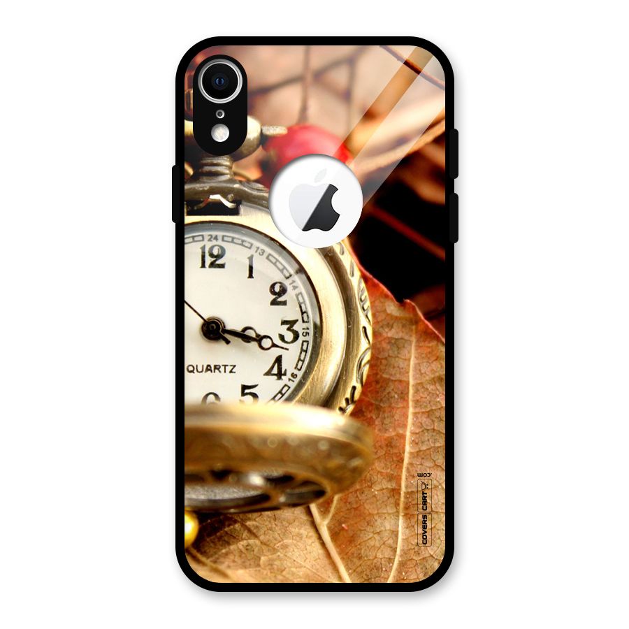 Cherry And Clock Glass Back Case for iPhone XR Logo Cut