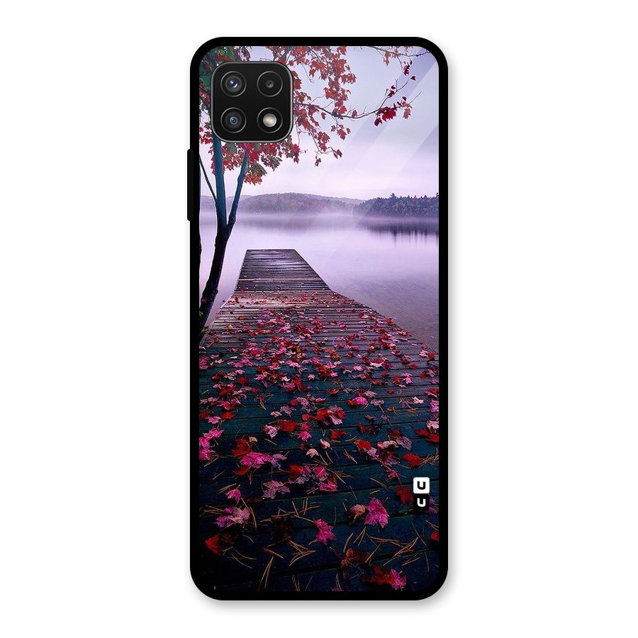 Cherry Blossom Dock Glass Back Case for Galaxy A22 5G