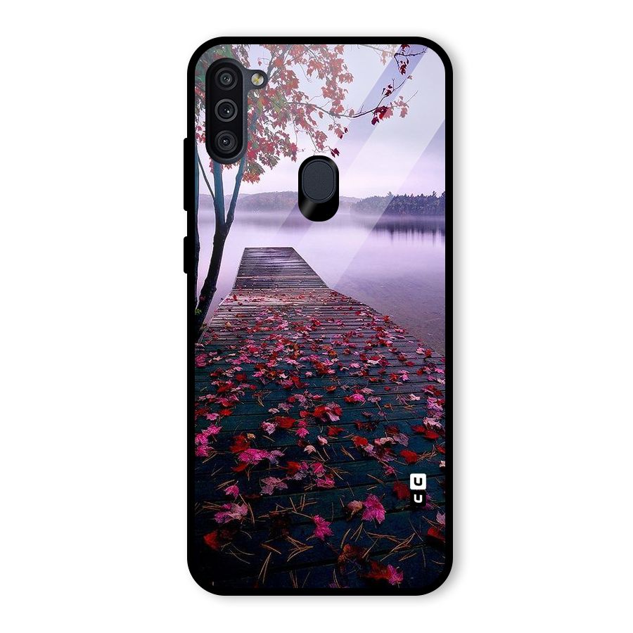 Cherry Blossom Dock Glass Back Case for Galaxy M11
