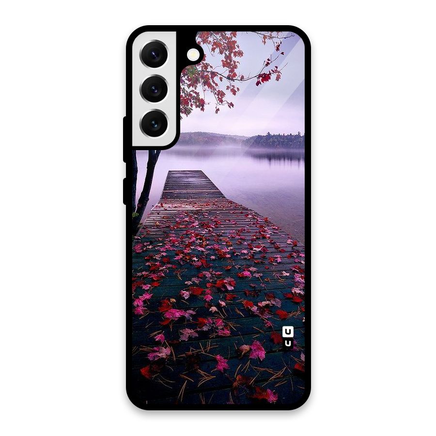 Cherry Blossom Dock Glass Back Case for Galaxy S22 Plus 5G