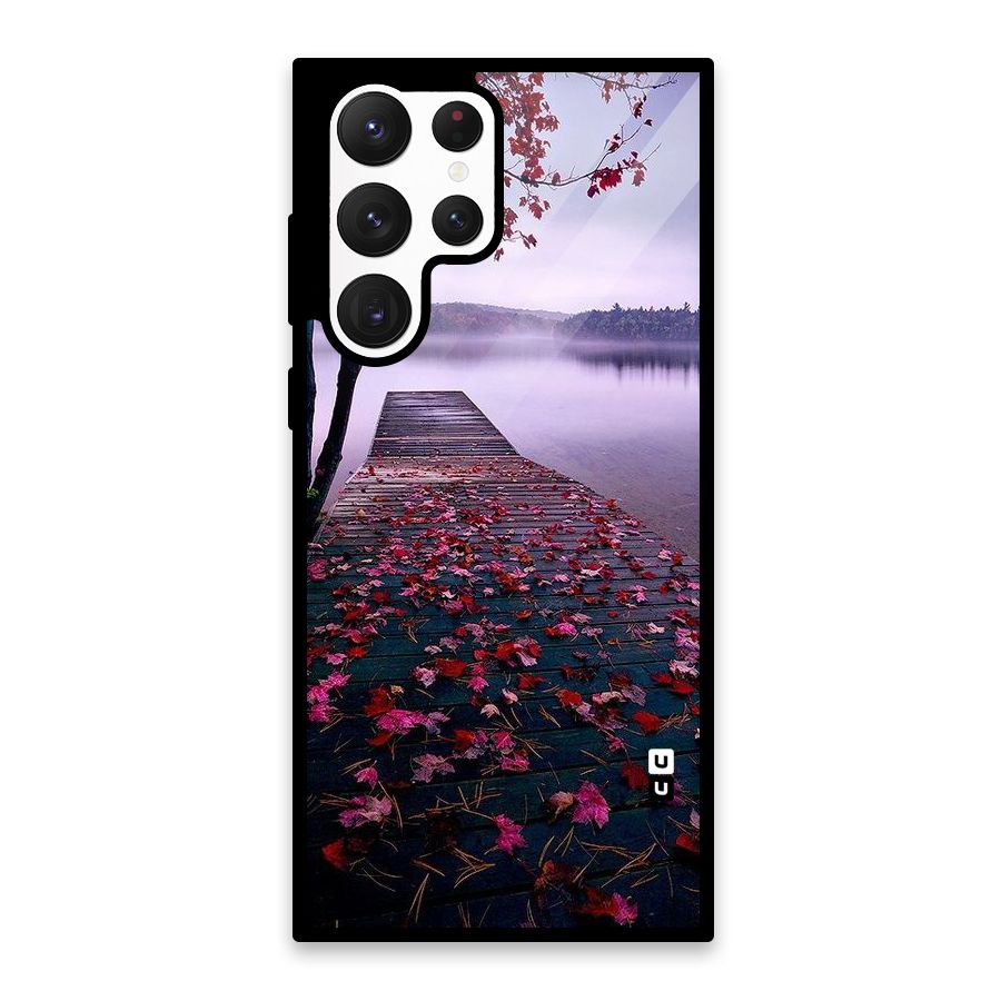 Cherry Blossom Dock Glass Back Case for Galaxy S22 Ultra 5G