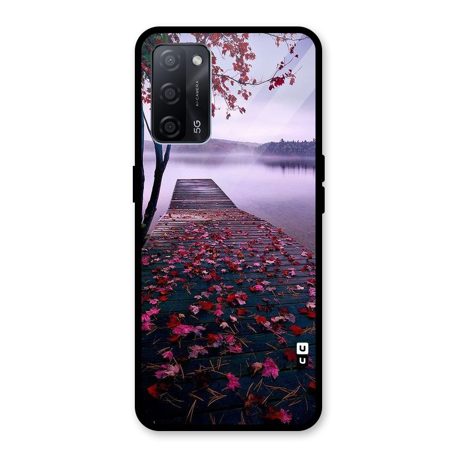 Cherry Blossom Dock Glass Back Case for Oppo A53s 5G