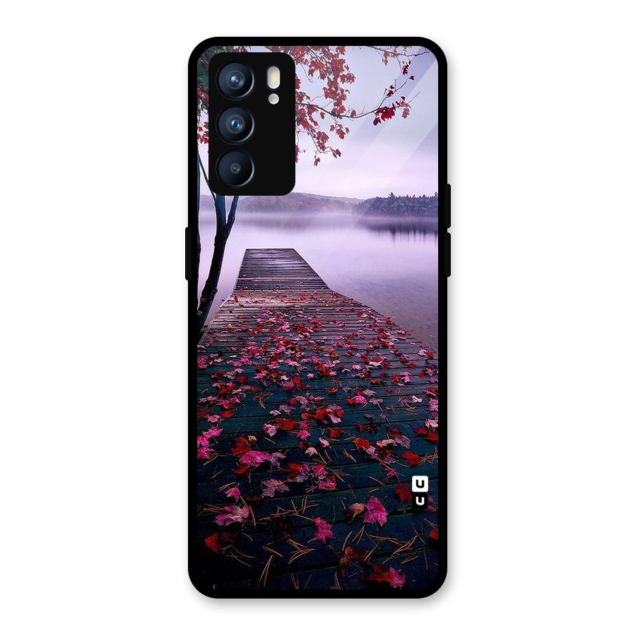 Cherry Blossom Dock Glass Back Case for Oppo Reno6 5G