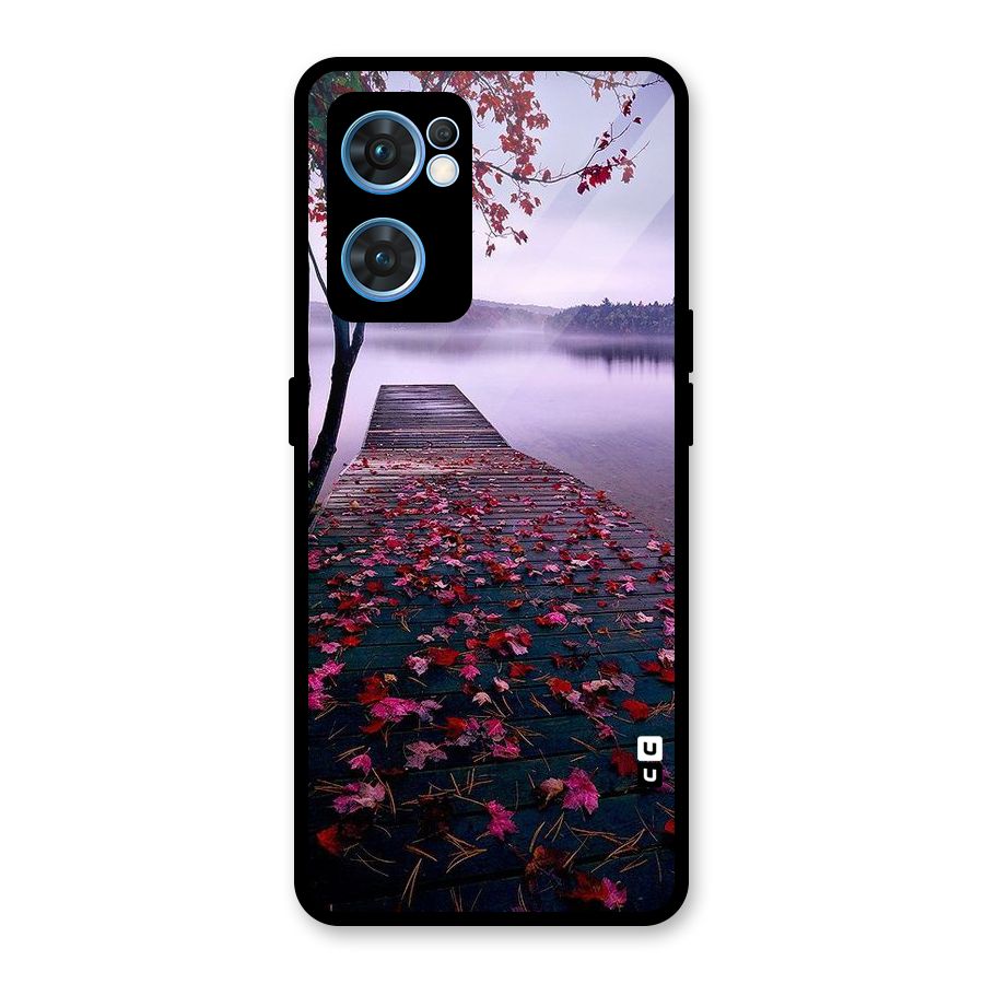 Cherry Blossom Dock Glass Back Case for Oppo Reno7 5G