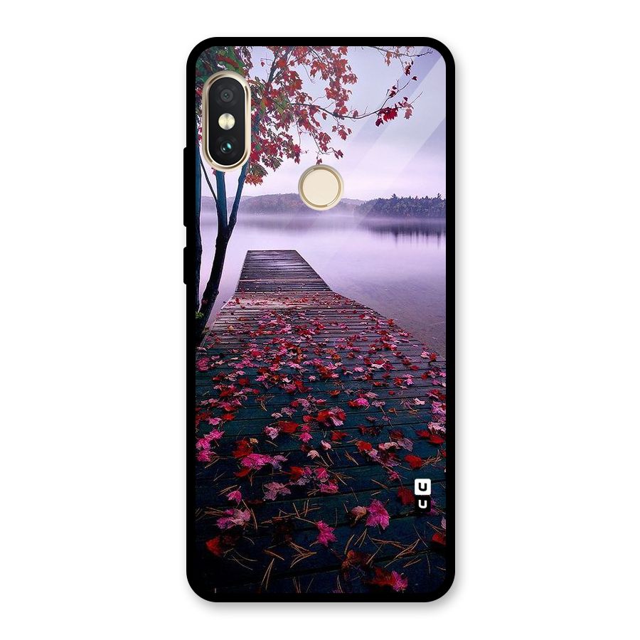 Cherry Blossom Dock Glass Back Case for Redmi Note 5 Pro