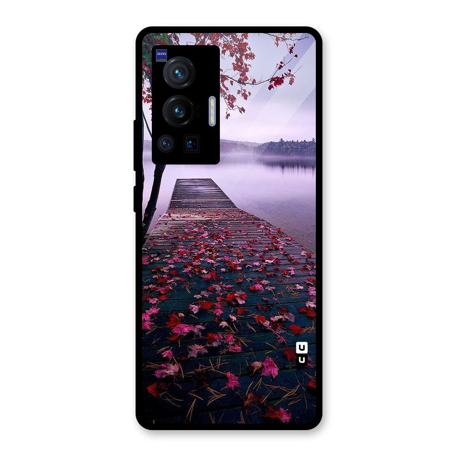 Cherry Blossom Dock Glass Back Case for Vivo X70 Pro