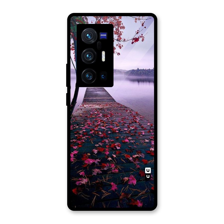 Cherry Blossom Dock Glass Back Case for Vivo X70 Pro Plus