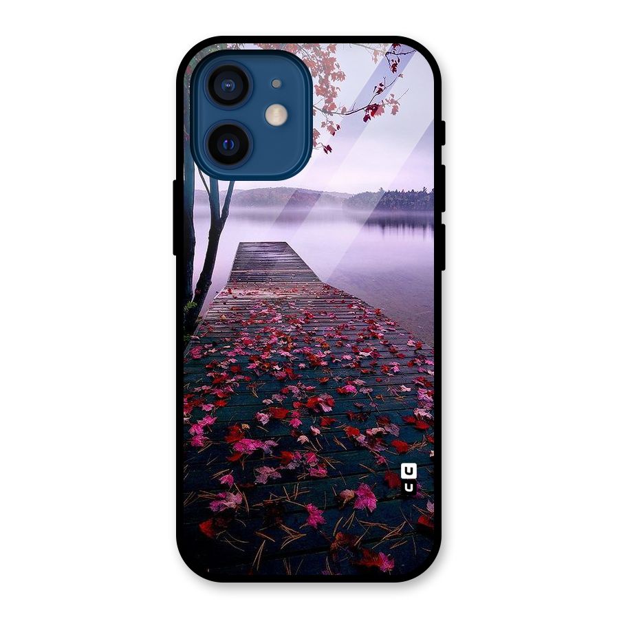 Cherry Blossom Dock Glass Back Case for iPhone 12 Mini