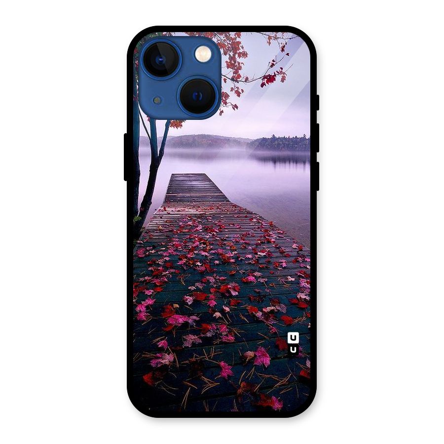 Cherry Blossom Dock Glass Back Case for iPhone 13 Mini