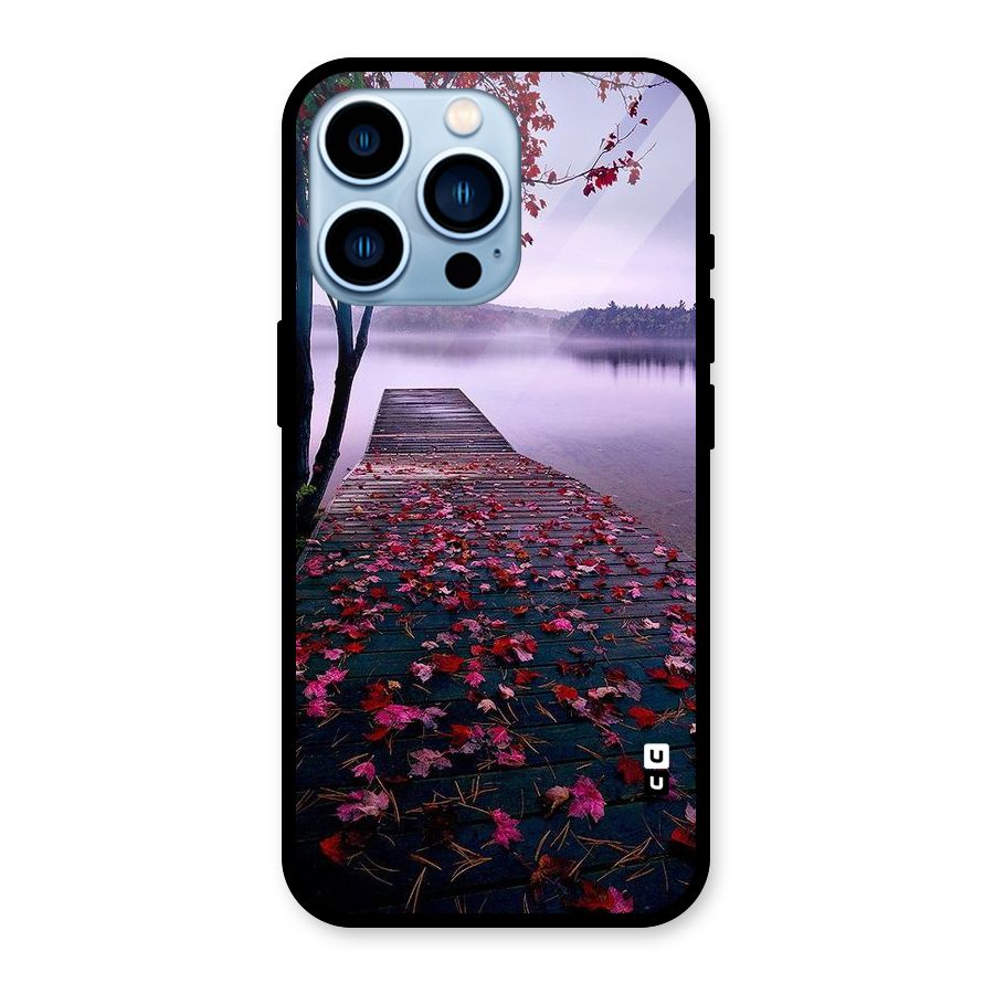 Cherry Blossom Dock Glass Back Case for iPhone 13 Pro