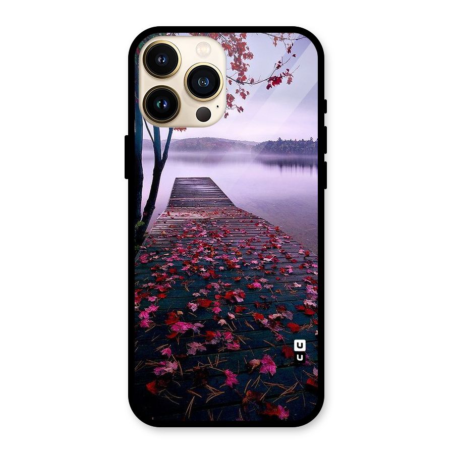Cherry Blossom Dock Glass Back Case for iPhone 13 Pro Max
