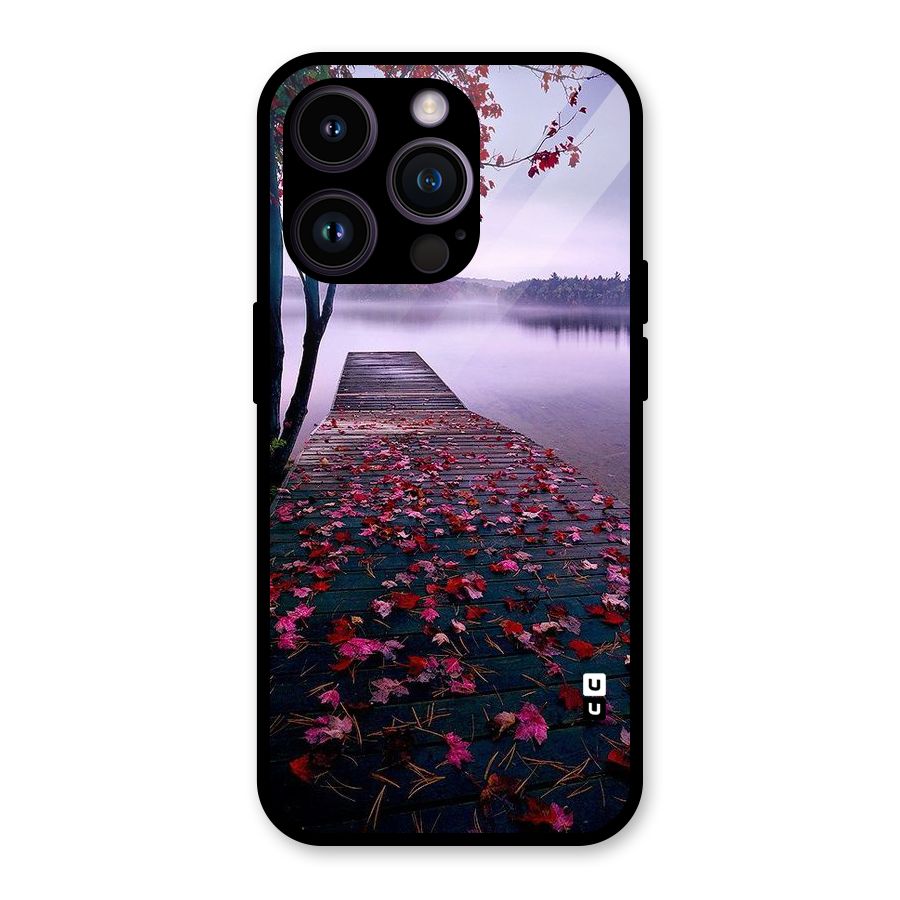 Cherry Blossom Dock Glass Back Case for iPhone 14 Pro