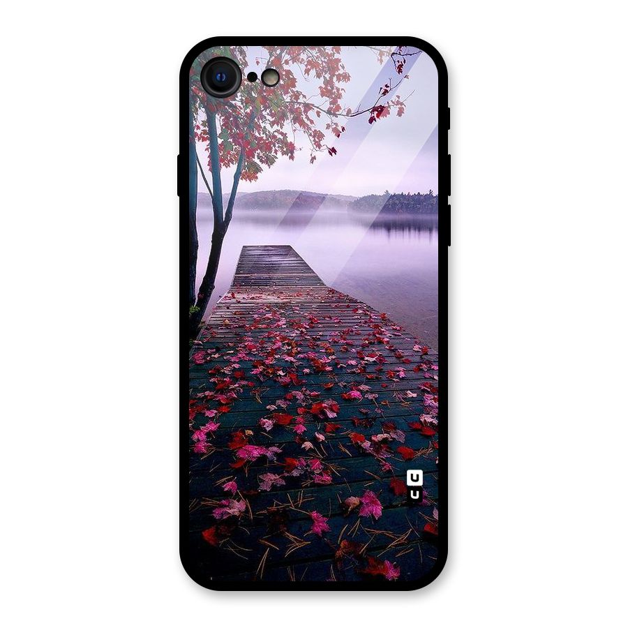 Cherry Blossom Dock Glass Back Case for iPhone SE 2022