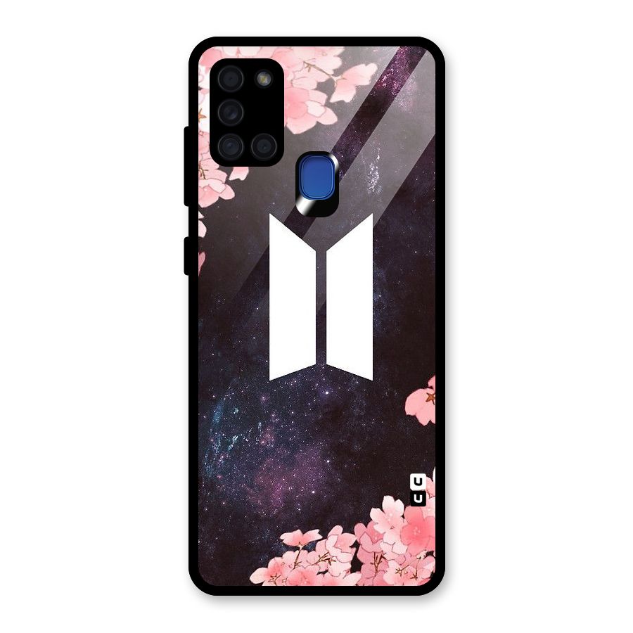 Cherry Blossom Pause Design Glass Back Case for Galaxy A21s