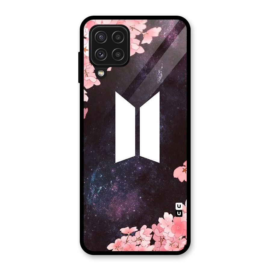 Cherry Blossom Pause Design Glass Back Case for Galaxy A22 4G